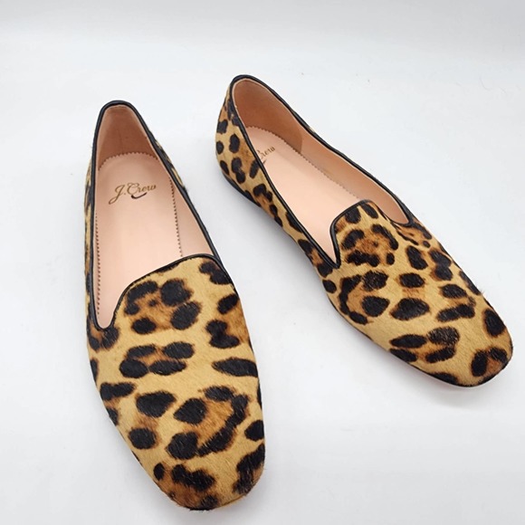 J. Crew Leopard Calf Hair Smoking Slipper Casual Slip-on Shoes 5.5 NWOB K7915